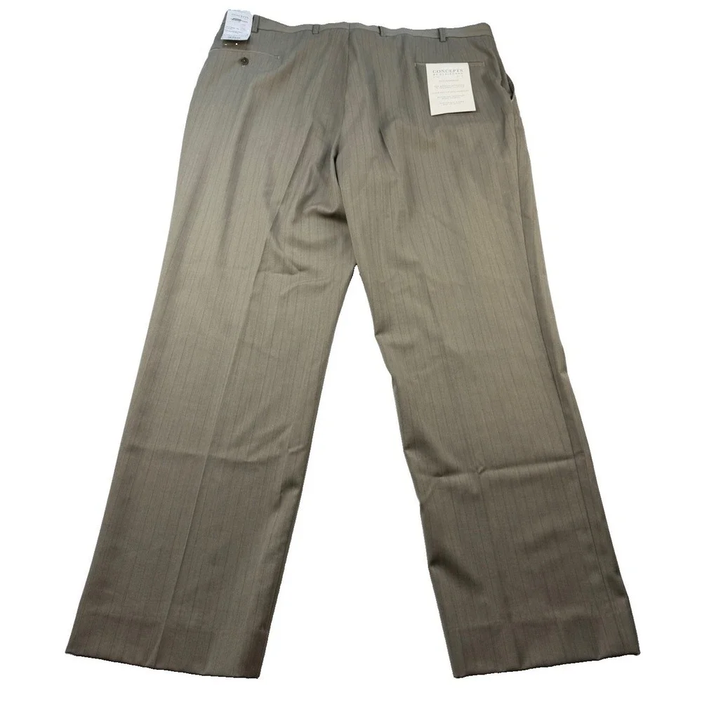 NWT Concepts by Claiborne Wool Dress Pants 44x32 Taupe Pinstripe Flat Front
